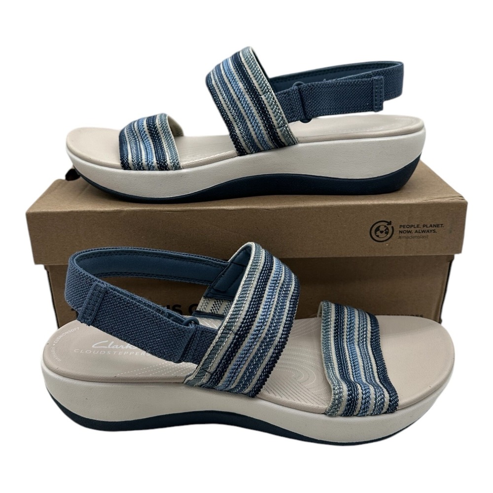 Clarks Arla Stroll Sandals Women's Size 10 M Blue Combi Slip On Adjustable 77186